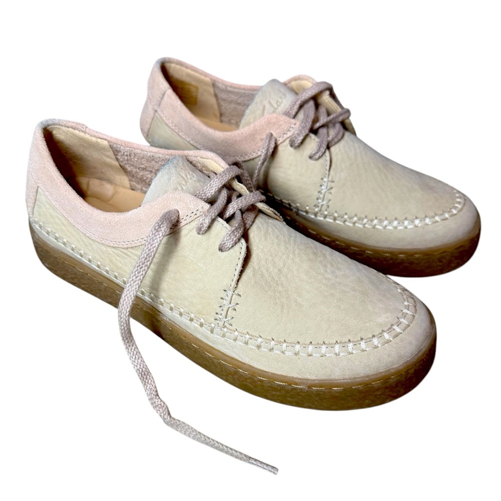 Clark’s Barliegh Weave Ligh Sand Leather Platform Sneakers Women’s Size 5